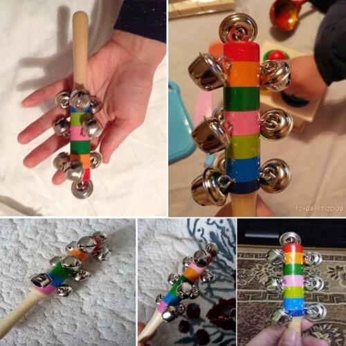 Musical Instrument Handbell Kindergarten Colorful Wooden Rod Bell Teaching Learning Education Tools Traditional Kids Toys