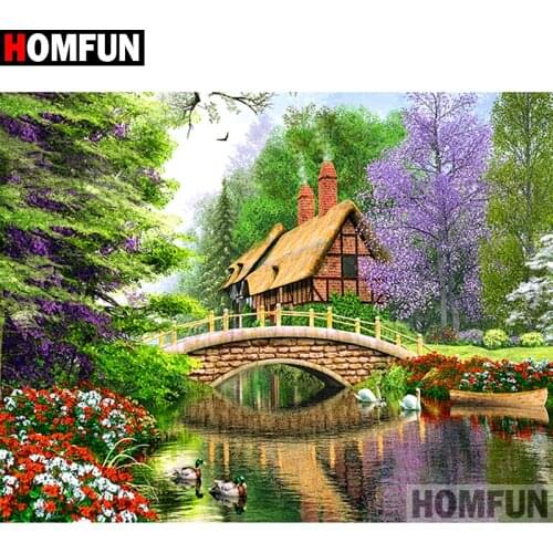 HOMFUN 3D Diamond Painting "Flower bridge" DIY Full Rhinestones Drill Cross stitch Kits Square Round Diamond Embroidery A27221