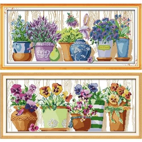 Joy Sunday Cactus Potted Plant Cross Stitch Kits Chinese Manual Sewing 11CT 14CT Painting Canvas Home Decoration Embroidery Gift