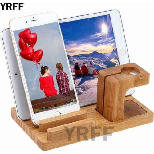 Bamboo Wood Desktop Stand for iPad Tablet Bracket Docking Holder Charger for iPhone For xiaomi huawei for Apple Watch