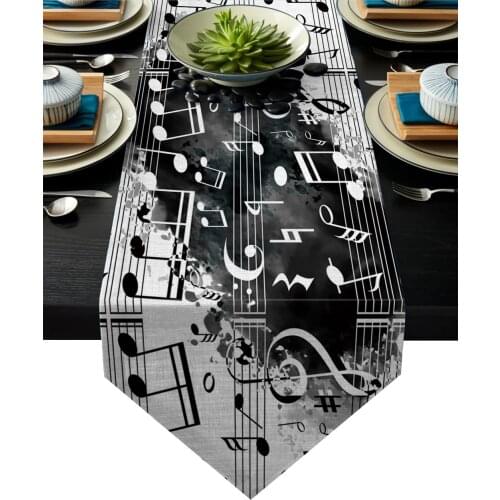 Note Music Black White Watercolor Splash Table Runner For Hotel Wedding Party Cake Floral Tablecloth Home Decoration