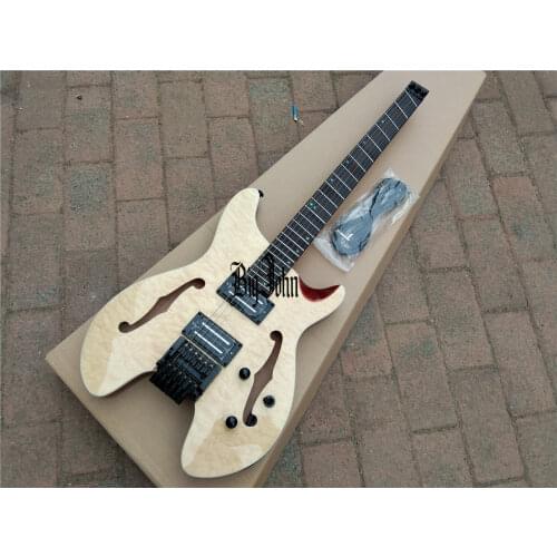 New fan fretted headless electric guitar, semi hollow mahogany body free shipping BJ-89 90