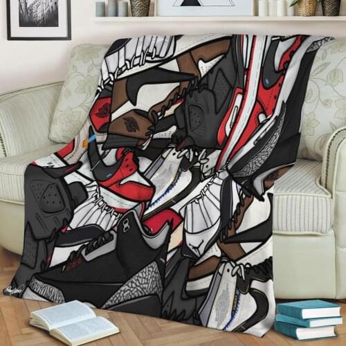 A Pile of Jordan Sneaker 3D Print Plush Blanket Throw On Sofa Home Decor Soft Warmth Washable Nap Blanket Dropshipping