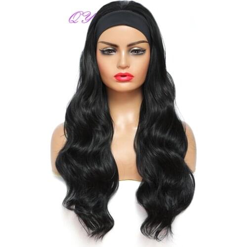 QY Deep Wave Wig Long Black Headband Hair Wigs For Women Synthetic Natural Hairstyle Daily Wig