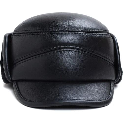 Middle Aged And Old Peoples Winter Flat Top Lei Feng Hat Grandfather Warm Ear Protection Cow Leather Thickening