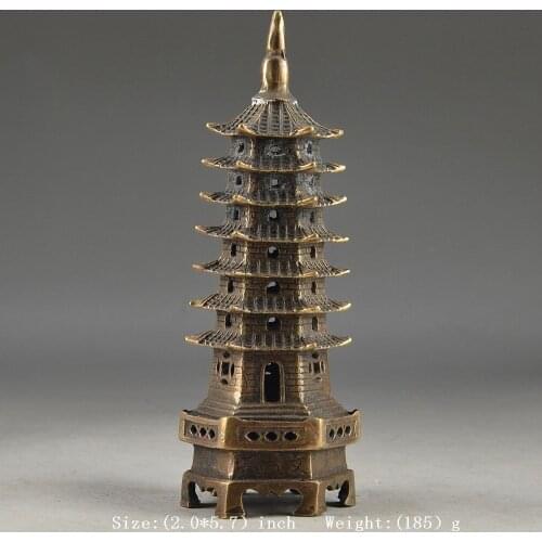 Details about China Brass Vintage Handwork Hammered 7 Storey Exorcist Collectable Tower