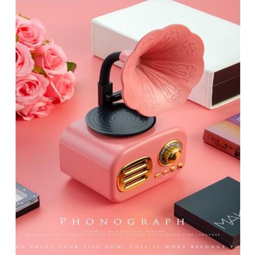 Portable Retro Bluetooth Audio Speaker Flower Mini Wireless Wood Speaker Large Volume subwoofer Gramophone Speaker for tf fm