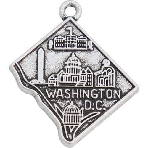 RAINXTAR Fashion Vintage Alloy Washington D.C. Map Charms 22*26mm 50pcs AAC1592