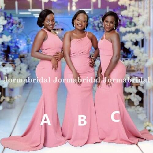 One Shoulder Pink Bridesmaid Dresses Custom Made Stretch Satin Mermaid Wedding Party Dress Maid Of Honor robe invité de mariage