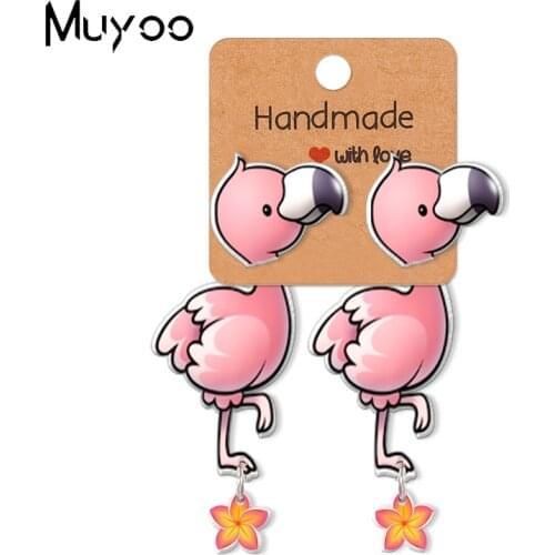 2021 New Tropical Flamingo and Plumeria Flower Epoxy Acrylic Resin Stud Earrings Handcraft Jewelry Earrings