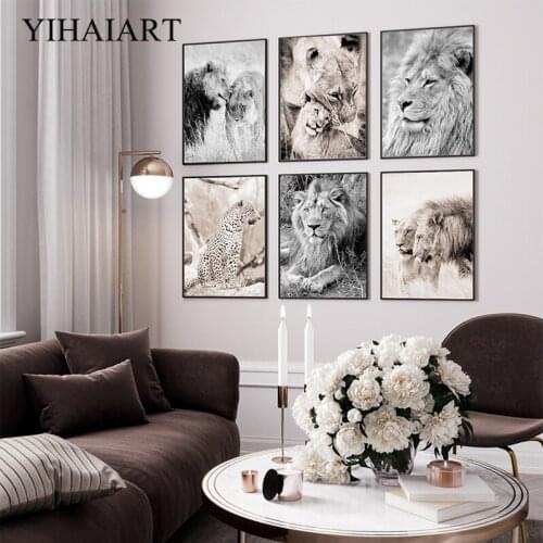 Nordic Wild Animal Canvas Posters Black White Wall Art Print Painting Lion Leopard Picture Modern Living Room Home Decoration