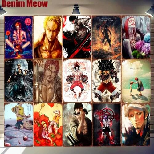 Shanks Sauron Plaque Luffy Vintage Metal Tin Signs Bar Pub Cafe Home Decor One Piece Wall Art Stickers Japan Comics Poster MN84