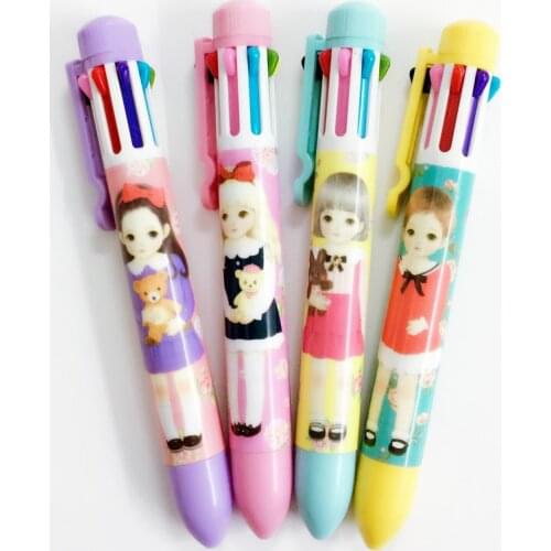 8 Color Kawaii Lovely Girl Doll Flowers Ballpoint Pen Writing Drawing Ball Pen School Supply Student Stationery