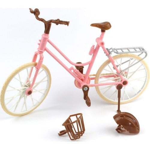 Leading Star High Quality Beautiful Bicycle Fashion Detachable Pink Bike with Brown Plastic Helmet for Dolls Accessories