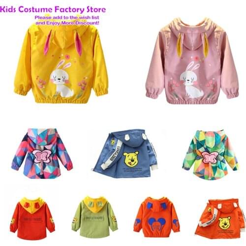 2021 New Spring Autumn 1-6Years Childrens Outerwear Kids Windbreaker Jacket For Girls Cartoon Rabbit Children Coats Clothing