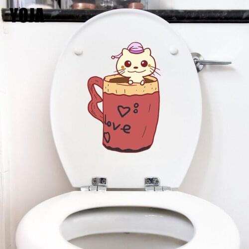 YOJA 16.2*24.4CM Interesting Cat Toilet Sticker Decal Children BedRoom Home Wall Decor Animal Pattern T3-0480