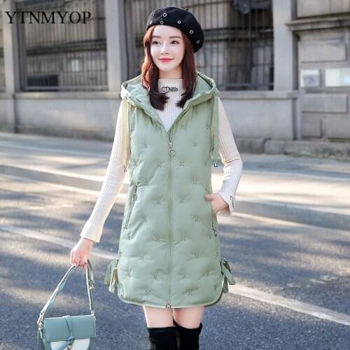 YTNMYOP Thick Warm Long Waistcoat Women Fashion Vests Hooded Fashion Embroidery Female Sleeveless Jacket Coat Plus Size S-3XL