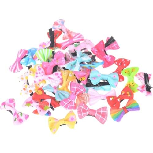 10pcs Ribbon Hair Clip Colorful Barrettes Hairgrip Headwear Pet Dog Bows Girls Dog Hairpins Hair Accessories