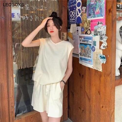 2021 Summer Casual Sports Suit Womens Summer New Korean Fashion Loose Sleeveless Vest T-shirt Elastic Waist Shorts