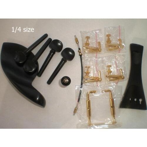 1 Set Black Ebony Fiddle Fitting with 4 Gold Violin Tuner & 1 Gold Clamp & 1 Nylon Gut From 1/4 To 4/4