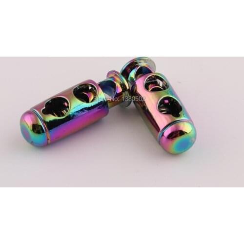 10pcs/lot Double Barrel Cord Lock Rainbow color Alloy Elastic Cord Adjuster Paracord Toggle Cord Locks Stopper for Mask