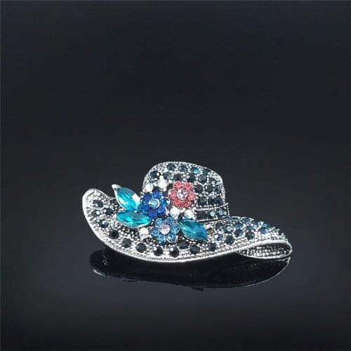 2021 Fashion Hat Crystal Brooch Pin Big Silver Color Pin Brooch Jewelry broches para ropa mujer XH7301S04