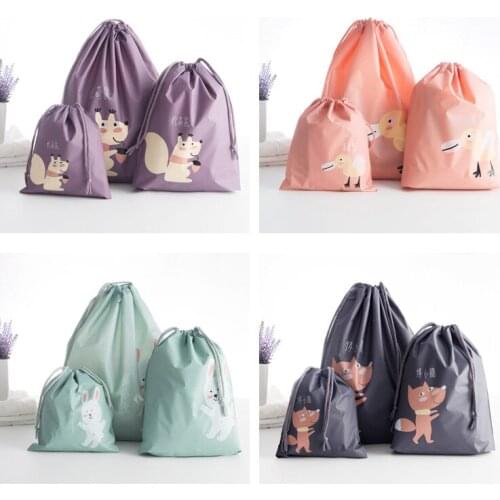 3PCS Travel Pouch For Shoes cartoon elastic rope Portable Storage Bag Underwear Sorting Bag Waterproof Clothing Bags Closet 60X