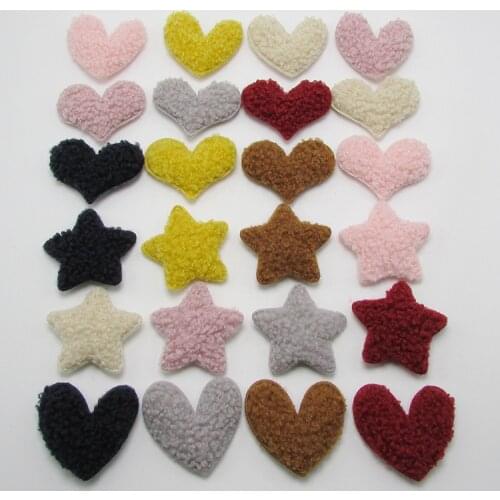 40pcs/lot Multi Style Plush velvet Heart/Star Padded Appliques DIY handmade Children Hair Accessories and Clothes Sewing
