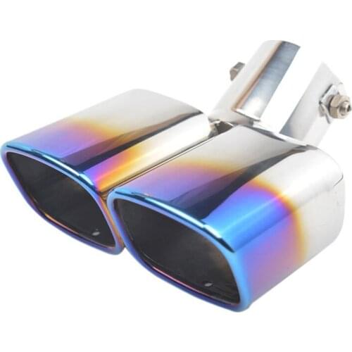 63mm Blue Burnt Exhaust Tips Muffler Tip Stainless Steel Car Exhaust Tail Pipe Double Outlet Square Mouth End Pipe
