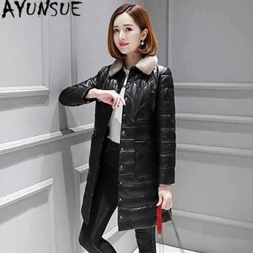 AYUNSUE 100% Real Sheepskin Coat Female Mink Fur Collar korean Down Jackets 2020 Winter Jacket Women Genuine Leather Jacket MY