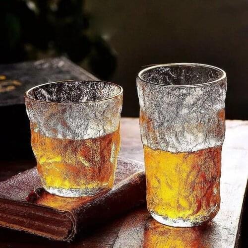 Household Glass Water Cup ins Wind Whiskey Cocktail Glass Beer Cup Milk Cup High-quality Glacier Pattern Big Tea Cup Origami