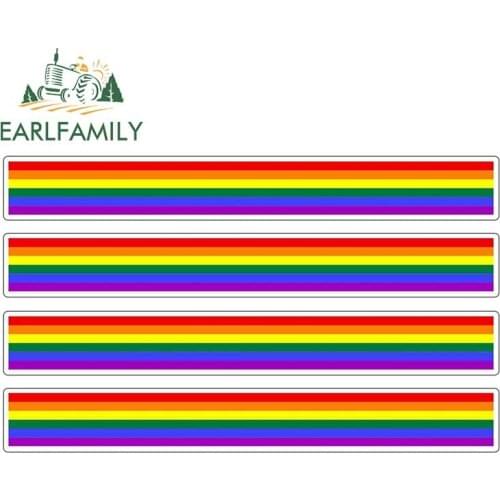 EARLFAMILY 13cm x 1.7cm 4pcs Car Stripe Motorcycle Racing Flag Sticker Window Car Bumper Decal Moto Tuning Rainbow Car Sticker