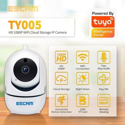 Escam HD 1080P H.265 IP Camera Tuya Smartlife APP Security WiFi Wireless Mini CCTV Indoor Home Surveillance Camera Baby Monitor