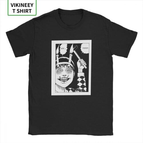 Vintage Junji Ito T-Shirts Men Cotton Fabric T Shirt Tomie Japanese Kago Manga Horror Harajuku Short Sleeve Tees Gift Clothes