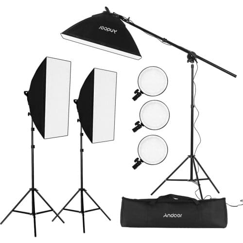 Andoer Photography Studio Kit 3 Softboxes LED Light 45W Bi-color Temperature 2700K/5500K Dimmable LED Light Stands Carry Bag