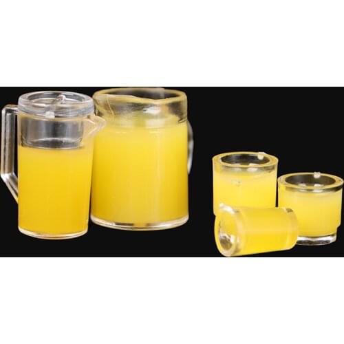 Dollhouse Miniature food Orange Juice Jug cup With Glasses for Doll house Kitchen Furniture Accessories