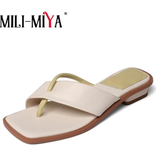 MILI-MIYA New Attractive Flip Flops Women Square Toe Female Low Square Heels Summer Luxury Brand Ladies Fashion Party Slippers