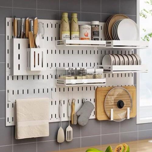 Wall-Mount Kitchen Storage Shelf Spice Bowl Chopsticks Dish Drying Rack Multifunction Wall Decor Display Stand Organize Hanger