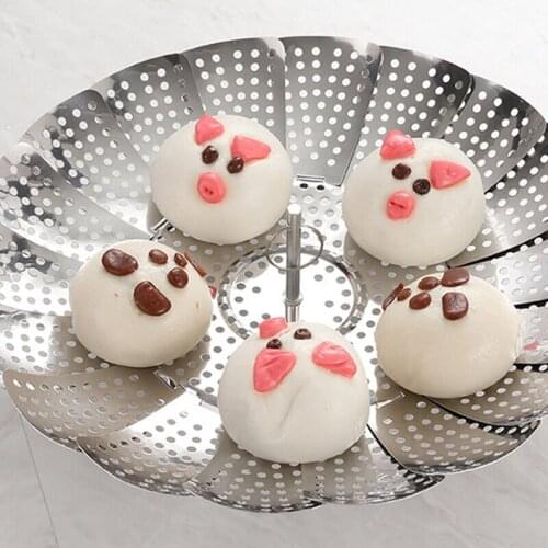 Stainless Steel Household Steamed Bun Steamer Folding Fruit Basket For Steaming Vegetables Steamer Retractable Steaming Tray