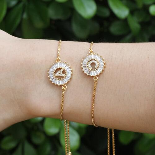 New Trendy Women A-Z Initial Copper Pave Setting Cubic Zircon Letter Charm Bracelets Adjustable Chain For Lovers Jewelry Gift