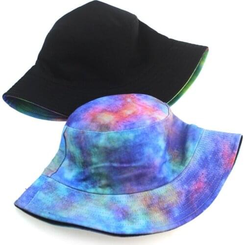 Unisex Neon Colorful Print Bucket Hat Harajuku Reversible Fisherman Cap Q1QA