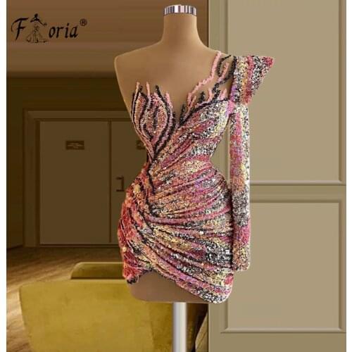 Fashion Short Evening Dresses 2021 Elegant Sexy One Shoudler Colorful Beading Prom Party Gowns Sparkling Homecoming Dress Girls