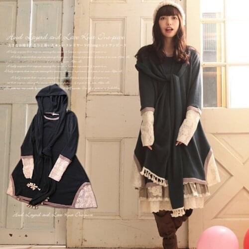 Mori Girl Spring Japanese Casual Sweet Lolita Women Solid Pure Color Long Sleeved Soft Cute Female Kawaii Dress With A Hat C212