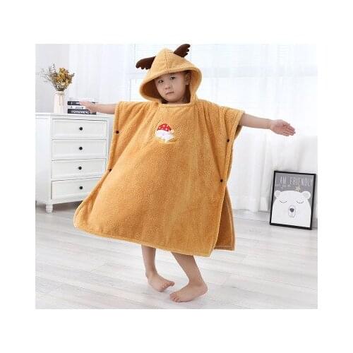 Cute Deer Horn Shape Childrens' Wearable Bath Towel Quick Drying Soft Absorbent Beach Hooded Poncho Towel Kids Bathrobe 65*65cm