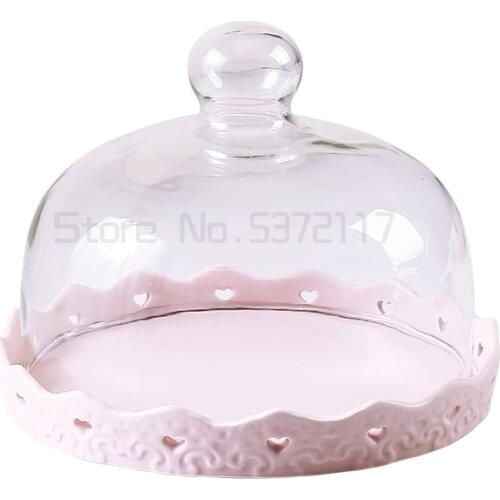 Transparent Glass Cover Cake Plate Ceramic Tableware Bread Plate Fruit Plate Dessert Table Display Stand Restaurant Supplies
