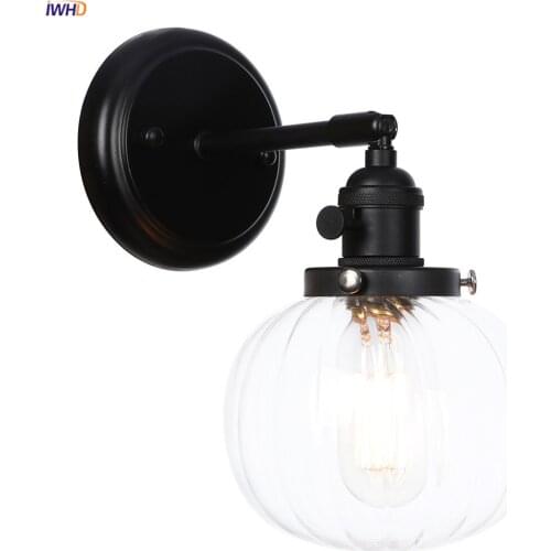 IWHD Nordic Style Modern Wall Lamp Beside Living Room Bathroom Mirror Stair Black Glass Ball Wall Light LED Aplique Luz Pared