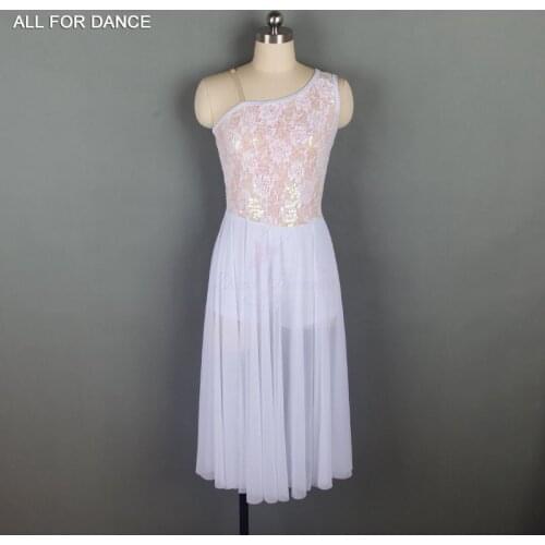 All For Dance White Spandex Lace Sequin Top Bodice Contemporary Dance Dress For Girls&Women Ballet Dance Dress Dance Wear Dress