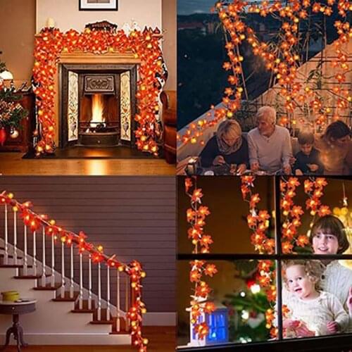 Thanksgiving Decoration Fall Maple Leaves String Lights Autumn Garland Light Halloween Fireplace Thanksgiving Home Indoor Decor