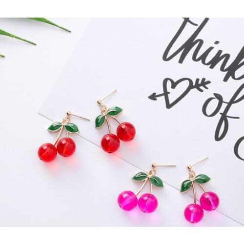 Y2K Harajuku Cherry Dangle Earrings For Women Resin Vintage Sweet Drop Earrings Gossip Girl 90s Jewelry Aesthetic Gift Wholesale
