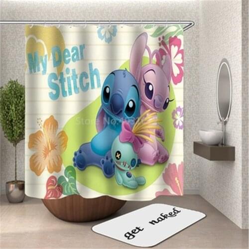 Disney 3D Lovely Stitch Shower Curtains Bathroom Curtain Frabic Waterproof Polyester Bath Curtain with Hooks Kids Gifts